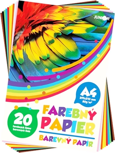 Krāsaino papīru komplekts A4, 20 lapas, 80 g/m², 10 košu krāsu mikss
