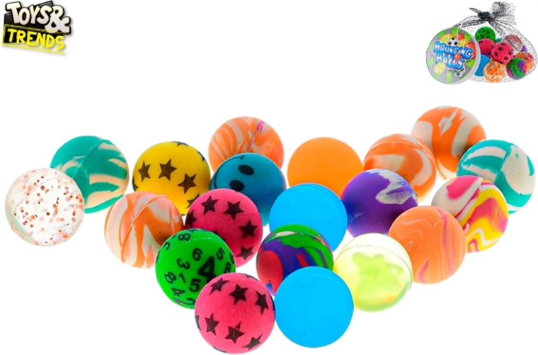 Set of 20 Colorful Bouncy Balls 2.5 cm in Net Bag