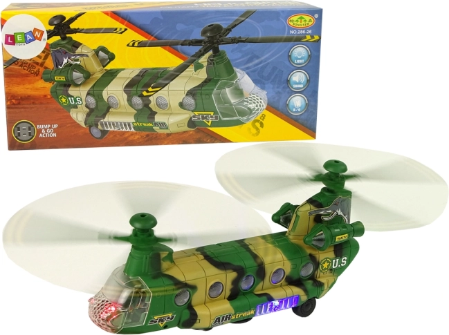 Military helicopter with LED lights and sounds