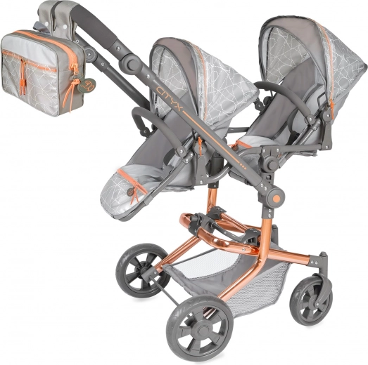 Saliekams ratiņi dvīņiem lellēm ar mugursomiņu CITY X – 91 cm