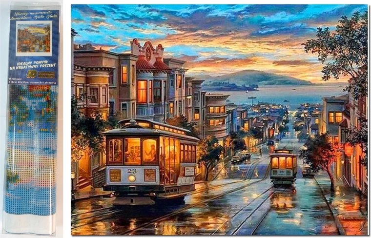 Dimanta gleznošana „Tramvajs pilsētā” 30 × 40 cm