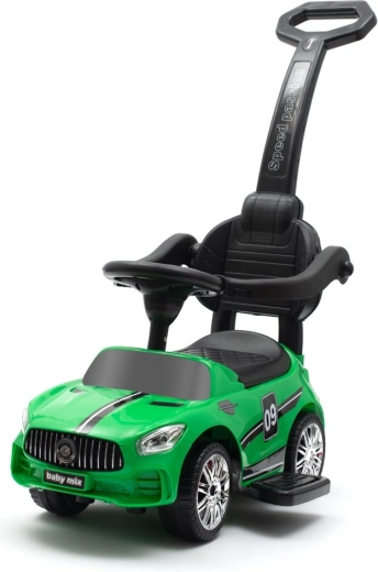 Bērnu braucamais ar skaņām un vecāku stumšanas rokturi BABY MIX Racer – zaļš