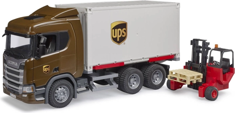 BRUDER Scania Super 560R UPS loģistikas transportlīdzeklis ar autoiekrāvēju