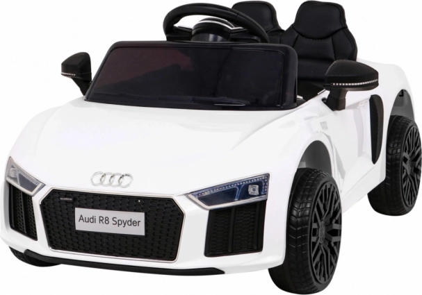 Bērnu elektriskā automašīna Audi R8 Spyder, balta, EVA riteņi, tālvadības pults, LED un MP3