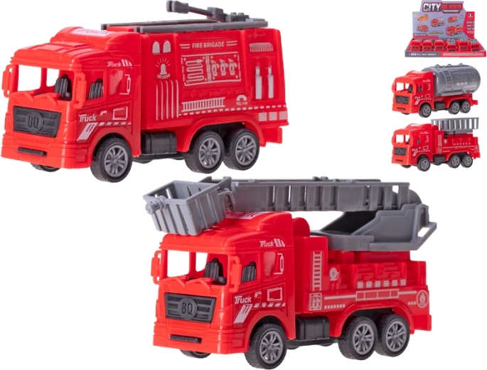 Fire trucks 11–12 cm with pull-back action – 4 types