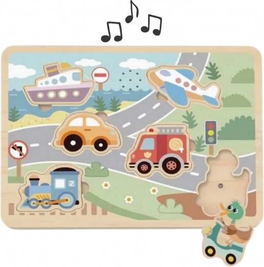 Tooky Toy koka interaktīvā puzle – transportlīdzekļi