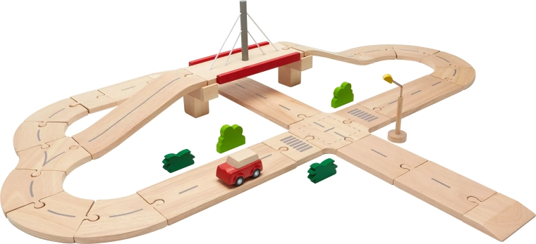 Wooden car track with bridge PlanToys