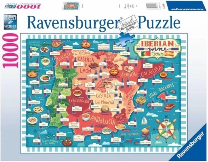 Ravensburger puzle Ibērijas pussalas karte – vīnogu audzēšanas reģioni, 1000 gabali