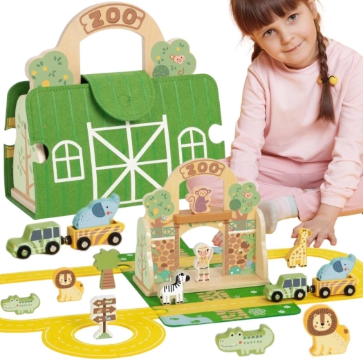 Tooky Toy mini zoodārzs – pārnēsājams koka komplekts koferītī