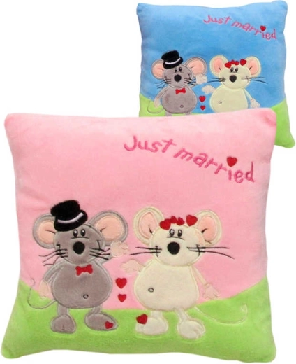 Plush pillow with Love mice, Just Married 25 x 25 cm - 1 piece