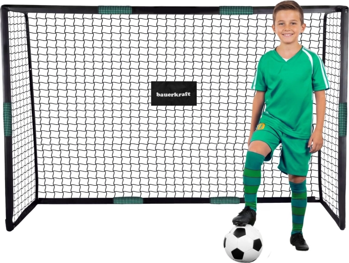 Futbola vārti Bauerkraft ar tīklu 180 × 120 × 60 cm melni-zaļi