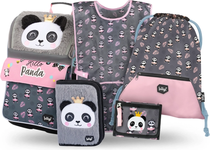 School Set BAAGL Zippy Panda – satchel, pencil case, gym sack, apron and wallet