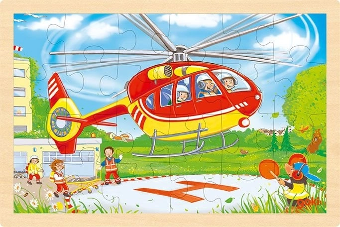 Divpusēja koka puzle ugunsdzēsēji un helikopters, 24 gab. Goki