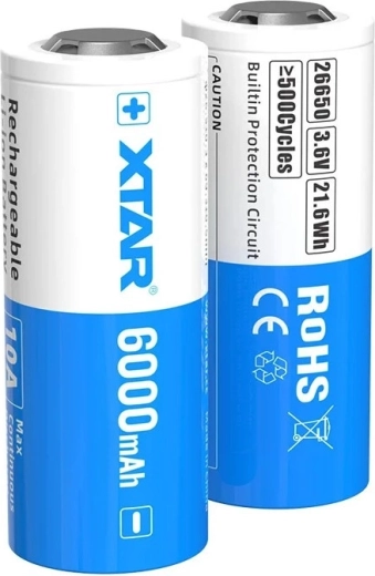 XTAR li-ion akumulators 26650 6000 mAh 3,6 V ar aizsardzību – 1 gab.