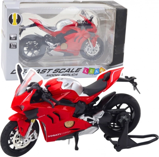 Metāla sporta motocikls 1:12 ar gaismām un skaņām – sarkans