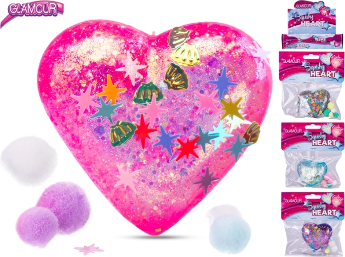 Glamour elastīga dekoratīva sirds ar fliteriem, 6 cm (krāsu maisījums)
