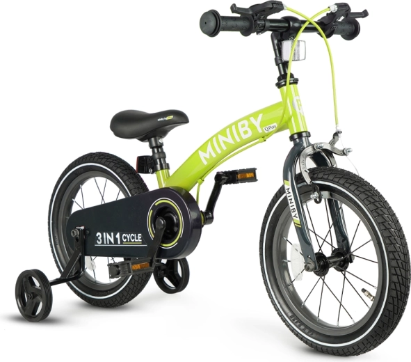 Qplay Miniby 3v1 bērnu velosipēds 14" zaļš