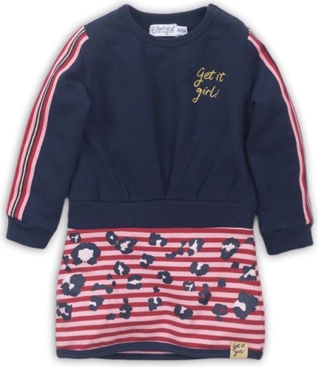 Dirkje girls’ dress with striped skirt, navy