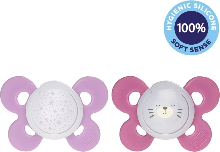 Chicco knupītis Physio Comfort nakts silikona 16–36 mēn., meitenei, zvaigznes un lācītis, 2 gab.
