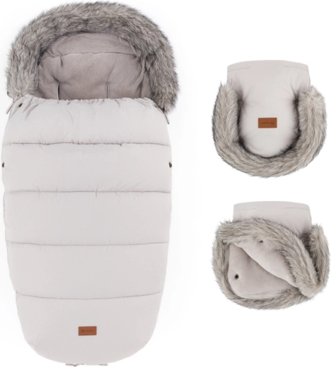 Petite&Mars ziemas komplekts: kāju pārsegs Comfy 4v1 + cimdus ratiņiem Furry champagne shower