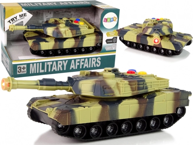 Militārais tanks 1:32 brūnā kamuflāžā ar skaņām un gaismām