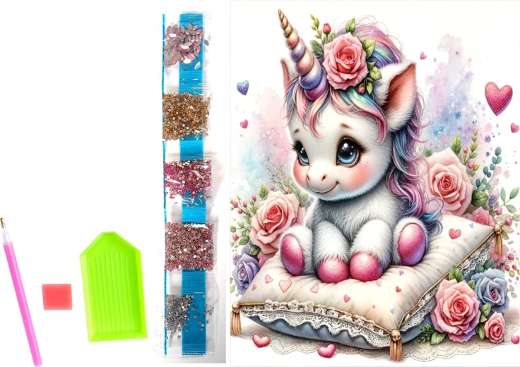 Diamond painting on canvas - floral unicorn 23 × 30 cm