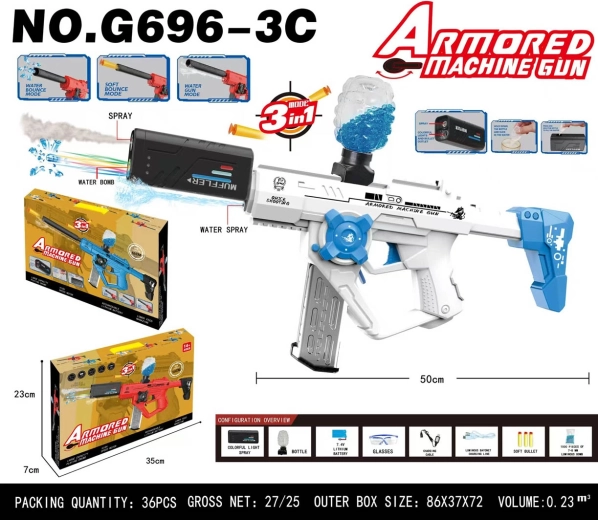 White 3-in-1 gel water bead gun with smoke effect - 1 piece