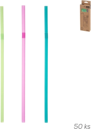 Atkārtoti lietojams dzērienu salmiņš UH ar locījumu, krāsu mikss (50 gab., 21 cm)