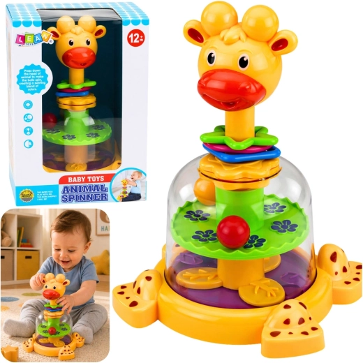 Interactive spinning giraffe toy with whirling balls for babies