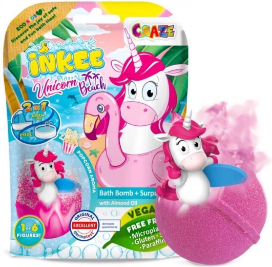 INKEE fizzing bath bomb with surprise – beach unicorn