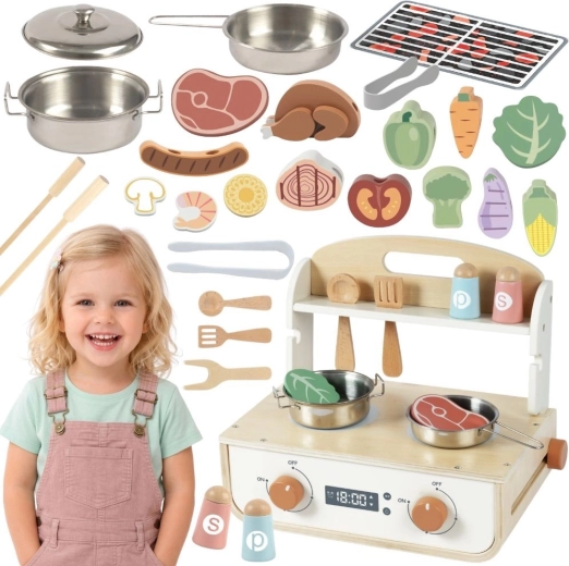 Tooky Toy koka plīts ar grilu un piederumiem