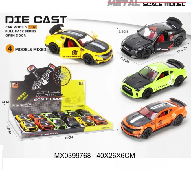 Sport metal car 1:36 with opening doors and pull-back drive