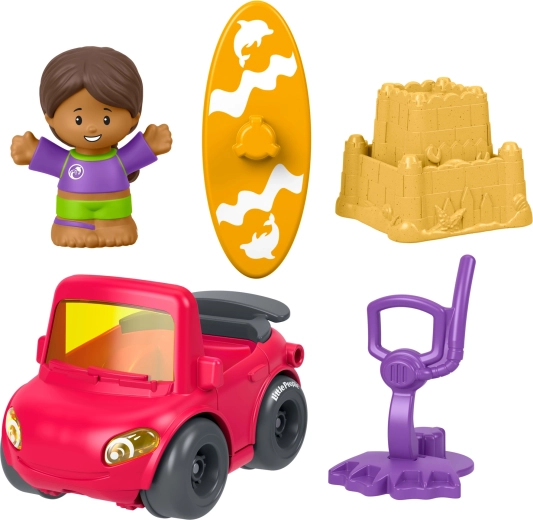 Fisher-Price Little People komplekts ar mašīnīti, figūriņu un piederumiem – diena pludmalē