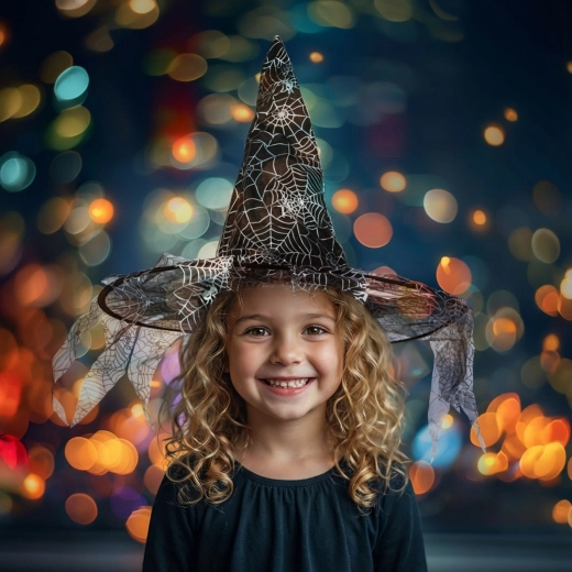 Black witch hat with spider web