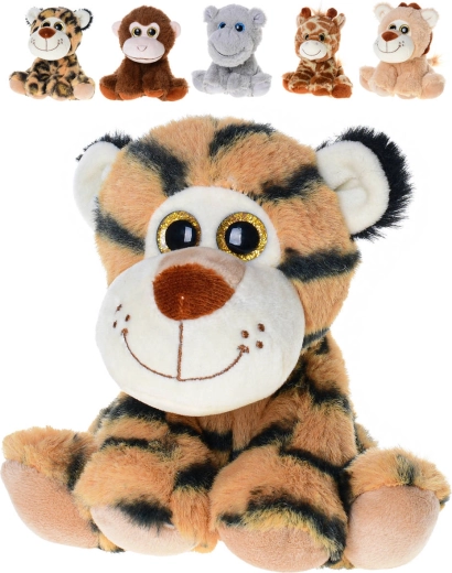Plīša safari dzīvnieciņš sēdošs 14 cm ar mirdzošām acīm - 1 gab.