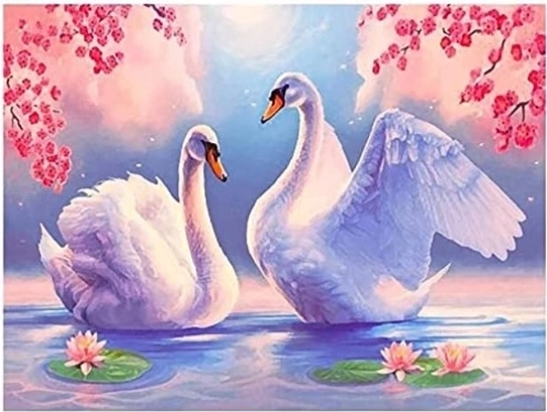 Dimanta gleznošana “Gulbji starp lilijām” 30 × 40 cm