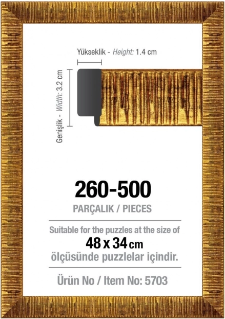 ART PUZZLE rāmis puzlēm 48 × 34 cm, zelta krāsā, 500 detaļām