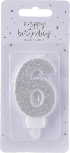 Sudraba tortes svece ar ciparu 6, 7 cm