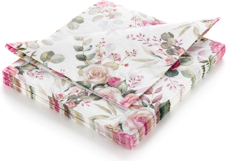 Papīra salvetes ar rozēm Pink Rose 33 × 33 cm, 3 slāņi, 20 gab.