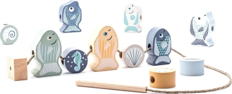 Cubika pastel lacing fish and sea creatures – wooden lacing set