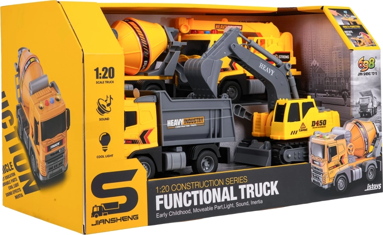 Construction Vehicle Set with Lights and Sound 1:20 - 4 pcs