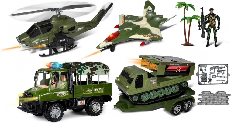 Militārā konvoja automašīna ar piekabi un karavīru 63 cm