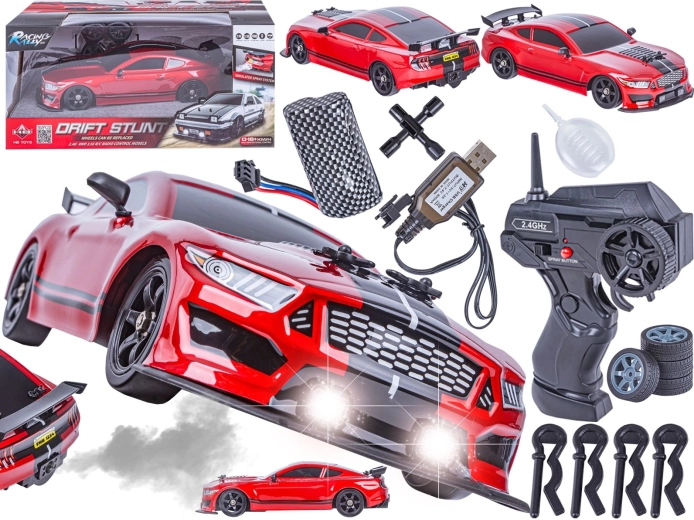 Tālvadības drifta auto Mustang 1:16 2,4 GHz 4WD ar tvaika efektu un LED gaismām – 1 gabals