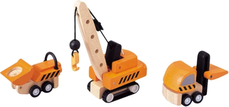 PlanToys koka transportlīdzekļu komplekts – celtniecības tehnika