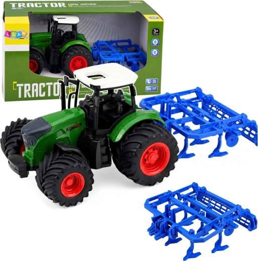 Lauksaimniecības traktors ar pievienojamu kultivatoru 1:24, zaļš
