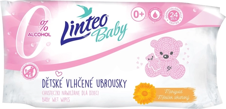Bērnu mitrās salvetes ar kliņģerīti LINTEO Baby 24 gab.