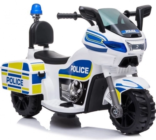 Bērnu policijas elektriskais motocikls ar akumulatoru, balts