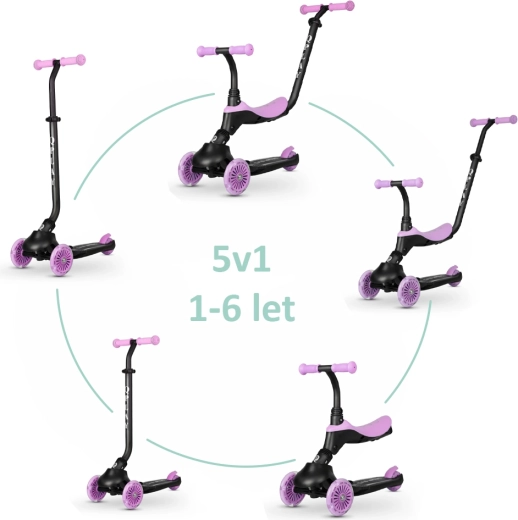 QPLAY sema evo bērnu skrejritenis un līdzsvara ritenis ar LED gaismām, violets