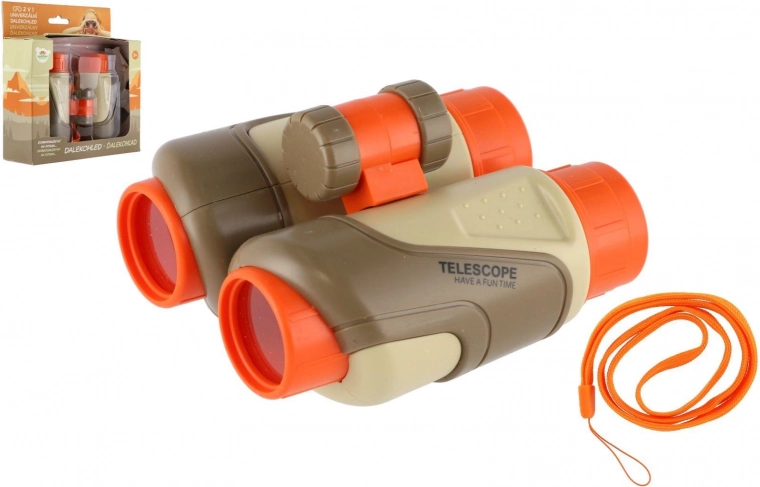Kids’ plastic binoculars 2‑in‑1 with strap, 11 × 11 cm