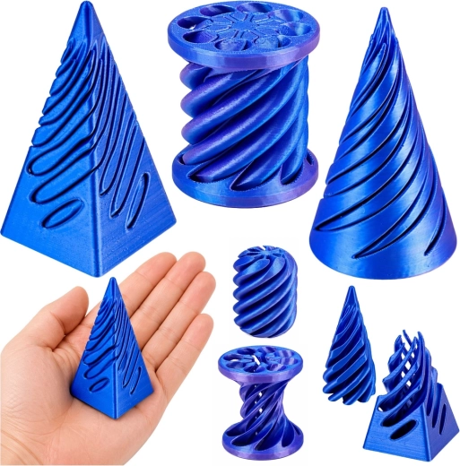 Pretstresa 3D sensorais komplekts – rotējošs konuss, cilindrs un piramīda (zils)